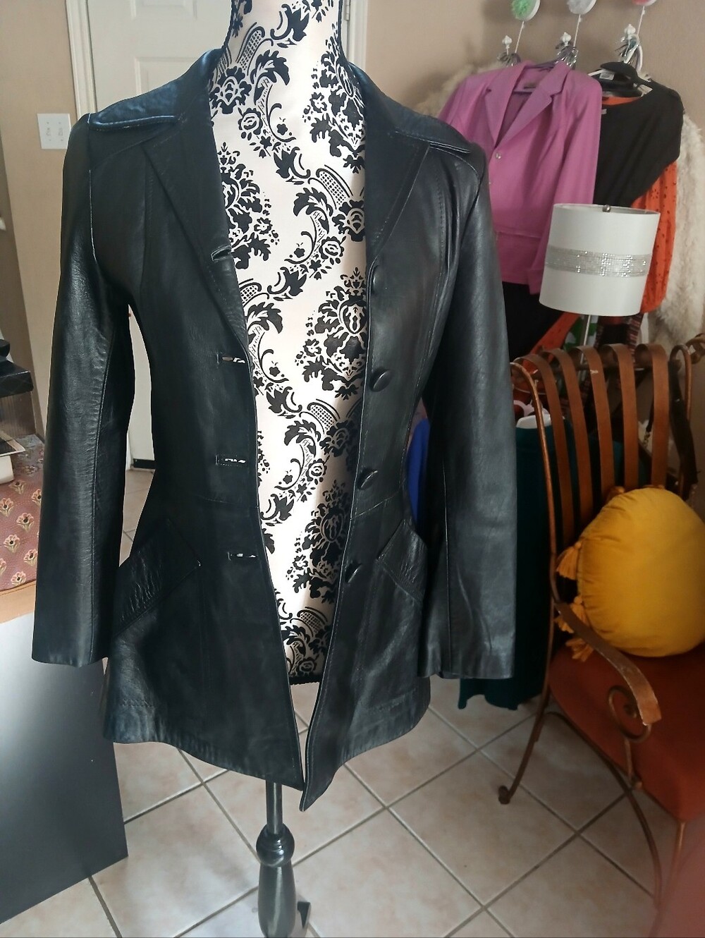 Vintage Black Leather Women's Long Jacket